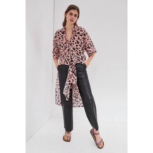 NWT MAEVE Rita Pink Black Leopard Printed Crepe Long Tunic Blouse Top, Size S - Picture 1 of 14